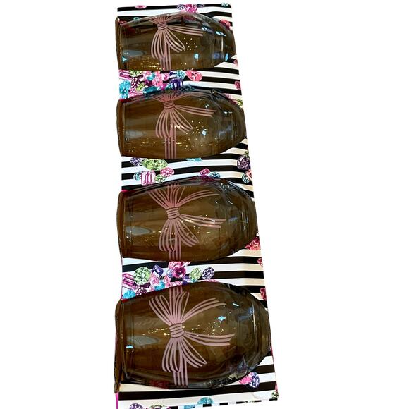 Betsey Johnson Pink Bow Stemless Wine Glasses Set of 4 Valentine's Day New - Picture 12 of 16